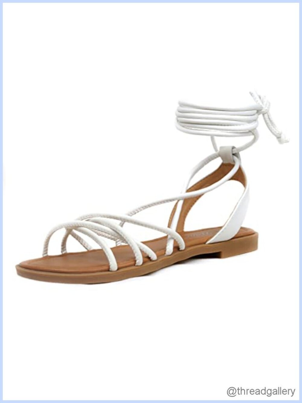 Lace Up Gladiator Flat Sandals Strappy Ankle Wrap Faux Leather